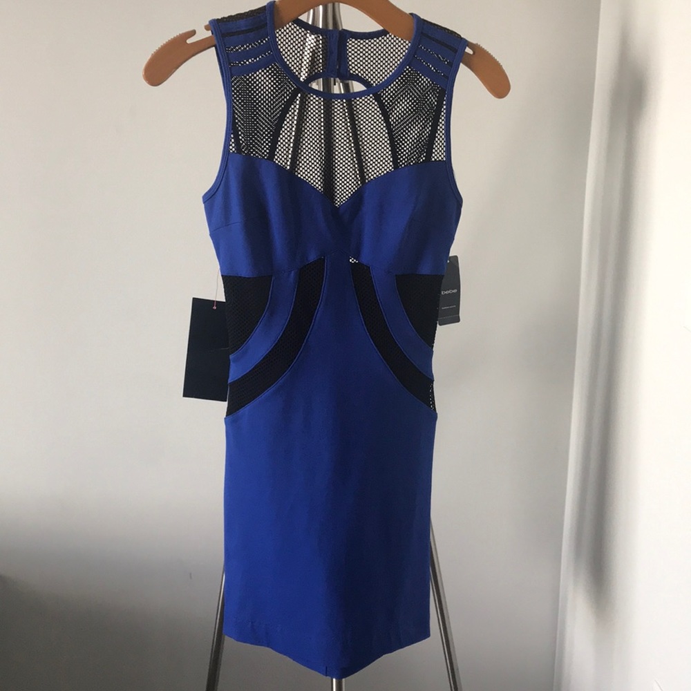 Bebe Black & Blue Fishnet XS Dress.